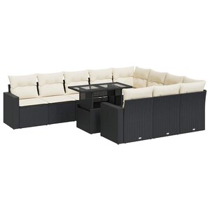 vidaXL Salon de jardin 11 Pièces avec coussins noir résine tressée