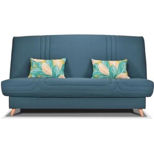COMFORT BULTEX Banquette clic - Tissu bleu + Coussins déco jungle - 193 x 95 x 101- MONA