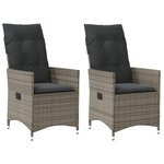 vidaXL Chaises inclinables de jardin lot de 2 et coussins gris rotin