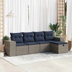 vidaXL Salon de jardin 5 Pièces avec coussins gris résine tressée