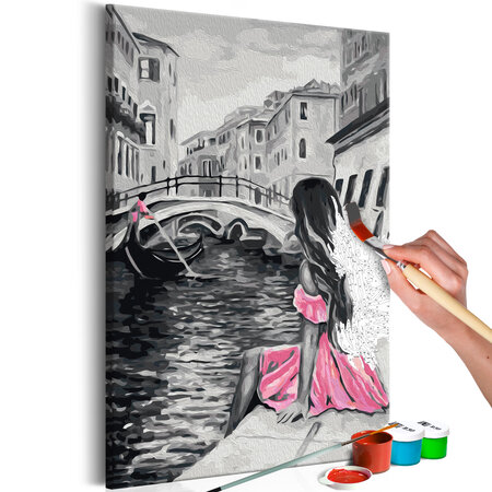 Tableau à peindre par soi-même - venise (fille habilliée d'une robe rose) l x h en cm 40x60