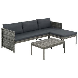 vidaXL Salon de jardin 3 Pièces avec coussins Résine tressée Gris