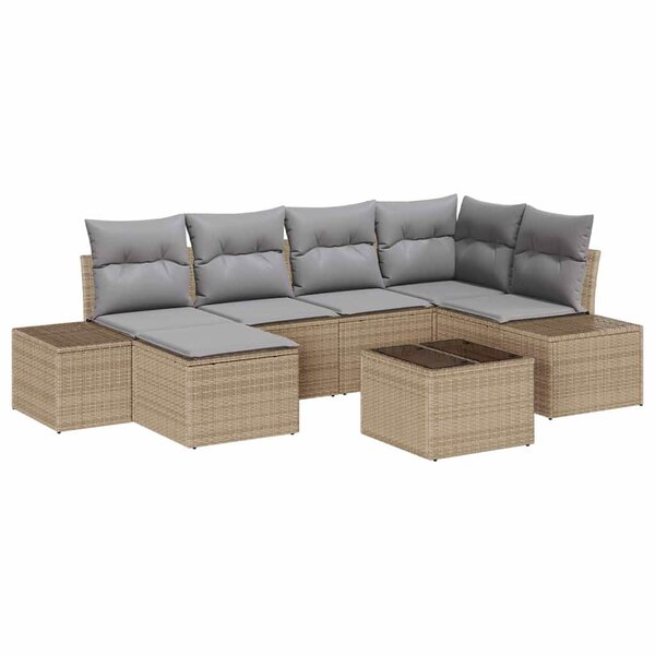 vidaXL Ensemble de canapé de jardin 7 Pièces Beige  gris Poly rotin