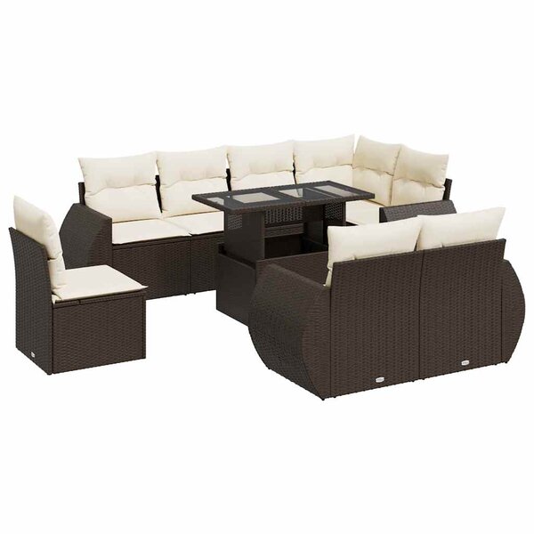 vidaXL Salon de jardin avec coussins 9 Pièces marron résine tressée