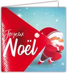 Carte joyeux père noël hotte rouge brillante en relief au touché avec enveloppe