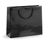 Sac pelliculé brillant noir à poignées cordelières 12 x 16 x 7 cm (lot de 25)