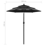 vidaXL Parasol à 3 niveaux avec mât en aluminium Noir 2 m