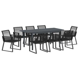 vidaXL Ensemble de salle à manger pour jardin 9 Pièces Noir polyrotin