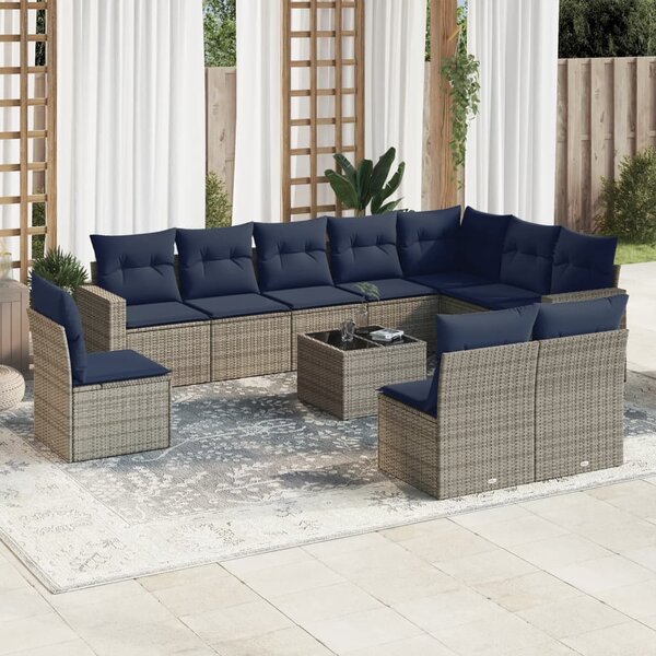 vidaXL Salon de jardin 11 Pièces avec coussins gris résine tressée