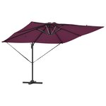 vidaXL Parasol déporté Roma avec LED en rouge bordeaux  286 x 285 x 270 cm en aluminium.