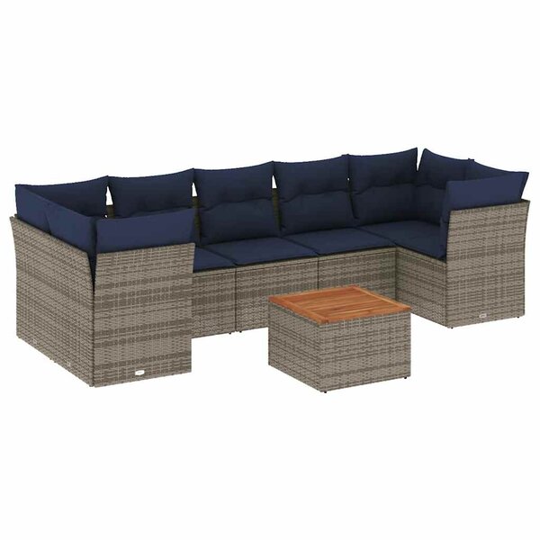 vidaXL Salon de jardin 8 Pièces avec coussins gris résine tressée