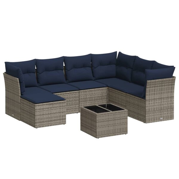 vidaXL Salon de jardin 8 Pièces avec coussins gris résine tressée