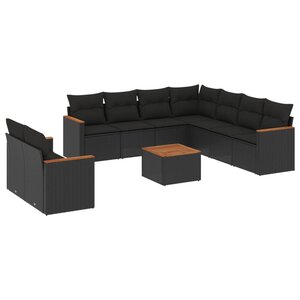 vidaXL Salon de jardin 10 Pièces avec coussins noir résine tressée