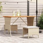 vidaXL Ensemble à manger de jardin et coussins 3 Pièces Beige poly rotin
