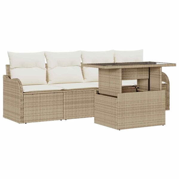 vidaXL Ensemble de canapé de jardin 5 Pièces Beige Poly Rattan