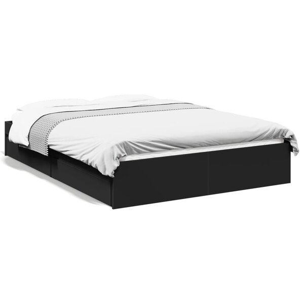 vidaXL Cadre de lit avec tiroirs sans matelas noir 135x190 cm