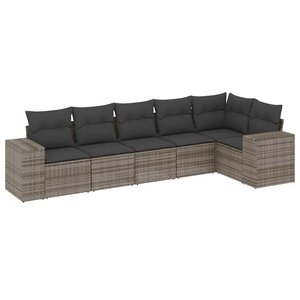 vidaXL Salon de jardin 6 Pièces avec coussins gris résine tressée