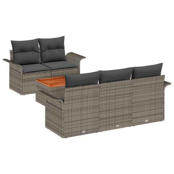 vidaXL Ensemble de canapé de jardin 6 pièces avec coussins gris en poly rotin en acacia