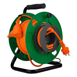 Enrouleur jardin étanche IP44 câble orange 3G1 5 mm² 17+3m avec prise 16A 2P+Terre à clapet & coupe circuit - Zenitech