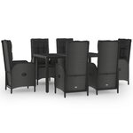 vidaXL Ensemble à manger jardin et coussins 7 Pièces Noir et gris Rotin