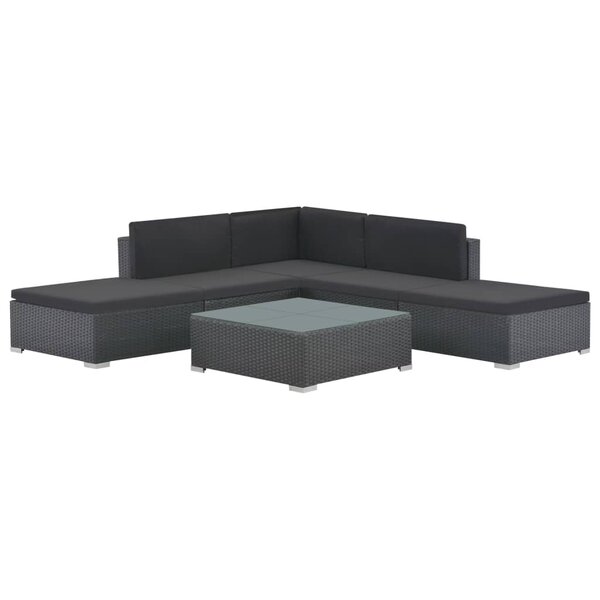 vidaXL Salon de jardin 6 Pièces avec coussins résine tressée noir