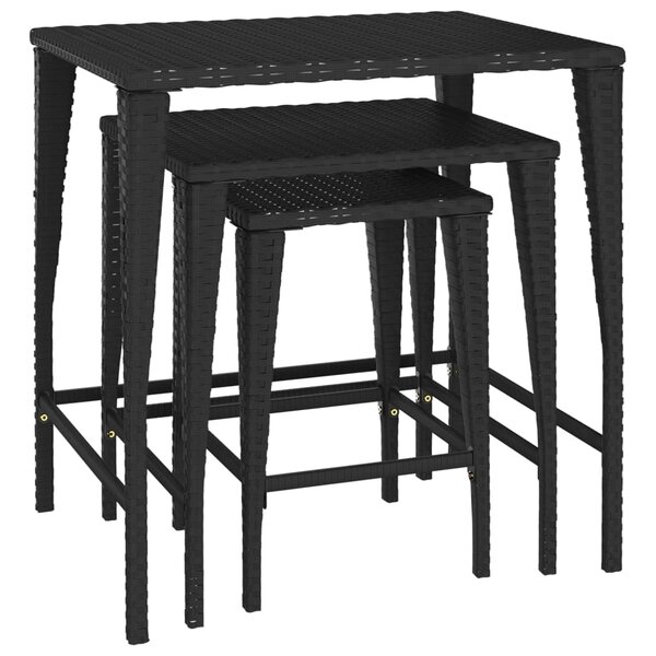 vidaXL Tables gigognes de jardin 3 Pièces noir résine tressée