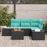 vidaXL Ensemble de canapé de jardin avec coussin 5 Pièces Noir polyrotin