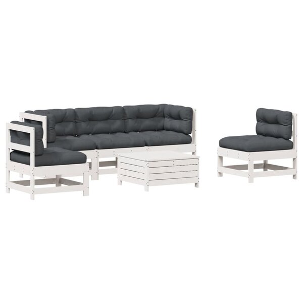 vidaXL Salon de jardin avec coussins 6 Pièces blanc bois de pin massif