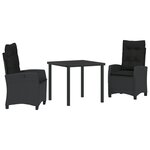 vidaXL Ensemble de salle à manger de jardin 3 pièces avec coussins en poly rotin noir