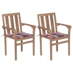 vidaXL Chaises de jardin lot de 2 avec coussins à carreaux rouge Teck