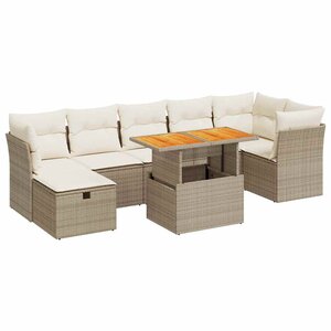 vidaXL Salon de jardin avec coussins 8 Pièces beige résine tressée acacia