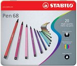 Boîte métal Lot de 20 Feutre de Dessin PEN 68 Pointe Moyenne 1 mm STABILO