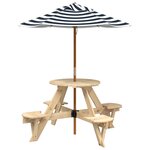 vidaXL Table de pique-nique pour 4 enfants avec parasol rond sapin
