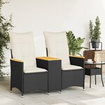 vidaXL Canapé de jardin inclinable 2 places avec table noir poly rotin