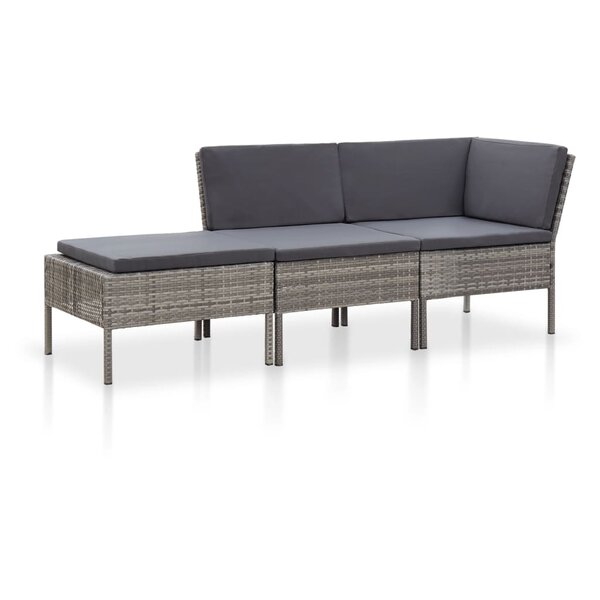 vidaXL Salon de jardin 3 Pièces avec coussins Résine tressée Gris