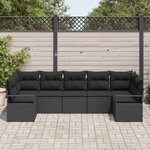 vidaXL Ensemble de canapé de jardin 7 Pièces Noir Poly rotin