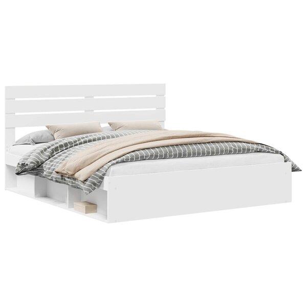 vidaXL Cadre de lit avec tête de lit Blanc 200 x 200 cm Pin massif