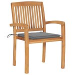 vidaXL Chaises de jardin lot de 2 et coussins gris Bois de teck massif