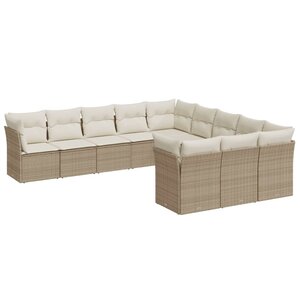 vidaXL Salon de jardin 11 Pièces avec coussins beige résine tressée