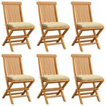 vidaXL Chaises de jardin et coussins blanc crème lot de 6 Teck massif
