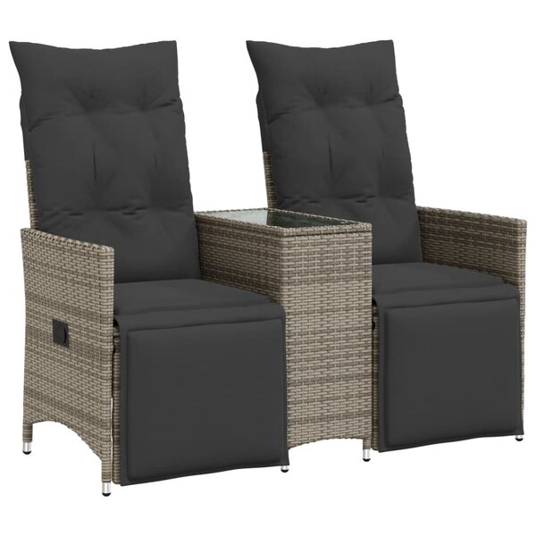 vidaXL Canapé de jardin inclinable 2 places avec table gris poly rotin