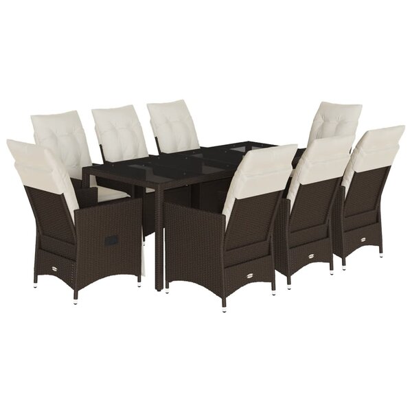 vidaXL Ensemble à manger de jardin et coussins 9 Pièces marron poly rotin