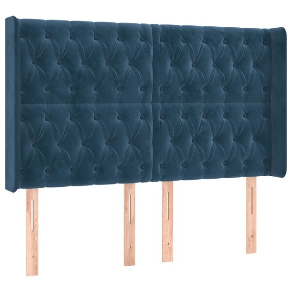 vidaXL Tête de lit avec oreilles Bleu foncé 163x16x118/128 cm Velours