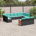 vidaXL Salon de jardin avec coussins 13 Pièces noir résine tressée