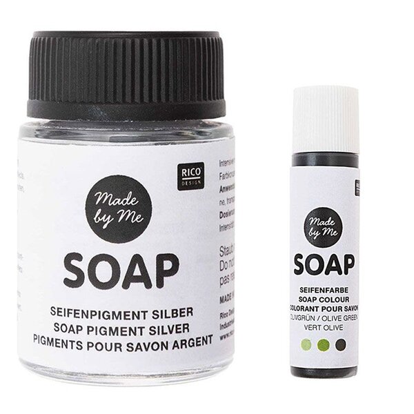 Pigment argenté pour savon 20 ml + colorant vert olive