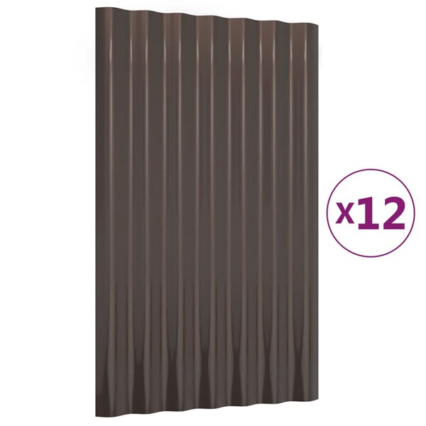 vidaXL Panneaux de toit 12 Pièces Acier enduit de poudre Marron 60x36 cm