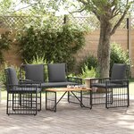 vidaXL Ensemble de meubles d'extérieur 4 Pièces Noir et Gris foncé