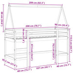 vidaXL Lit superposé et échelle et toit blanc 90x200cm bois pin massif