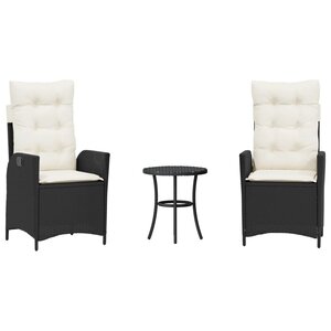 vidaXL Ensemble de bistro 3 Pièces avec coussins noir résine tressée