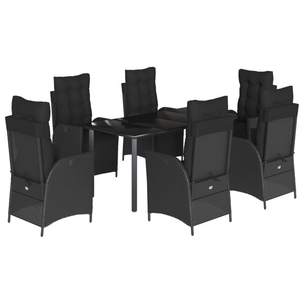 vidaXL Ensemble à manger de jardin coussins 7Pièces Noir Résine tressée